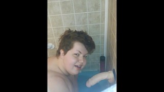 Cinni Pulls The Bbw Dildo Off The Wall With Her Tight Cunt