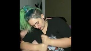 Watch him cum and then I lick it up like a good girl!!!