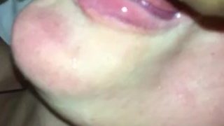 Wife suck cock and take come in mouth face and tits