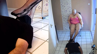 Worshiping the fishnets feet of a BBW