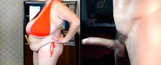 Guy shows his big dick mature BBW on webcam