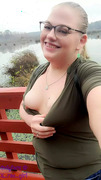 Blonde bbw milf flashes cute small tits big nipples outdoors