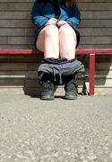 BBW pissing from a public Bench 2