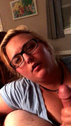 Young BBW in glasses handjob