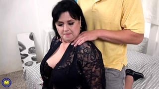 Busty natural mature BBW sucks and fucks young guy