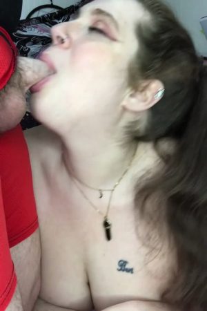 Thick Blue Eyed BBW Blowjob Cumshot On Tongue, Swallows And Keeps Sucking